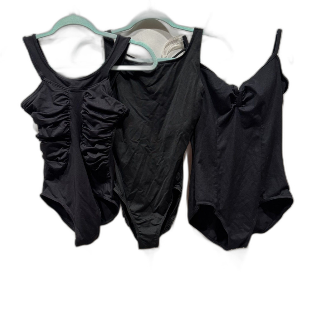 Dance Ballet Leotards Capezio Balera Black Ruched Tank Lot of 3 Women sz M L